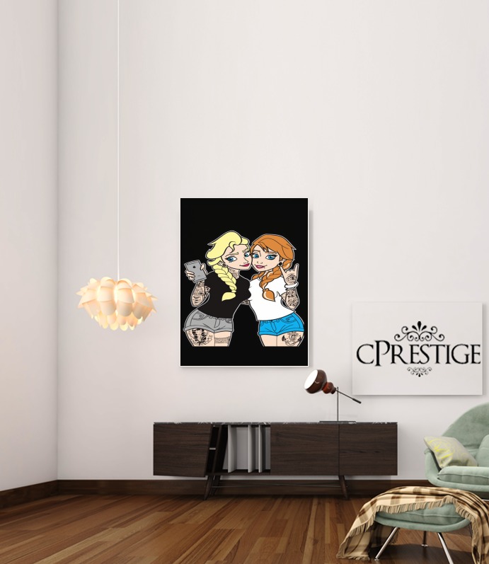  Sisters Selfie Tatoo Punk Elsa Anna para Poster adhesivas 30 * 40 cm