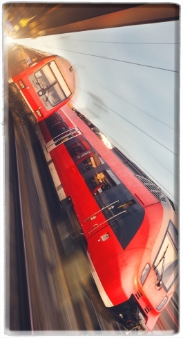  Trenes de pasajeros rojos de alta velocidad modernos al atardecer. estación de ferrocarril para batería de reserva externa portable 1000mAh Micro USB