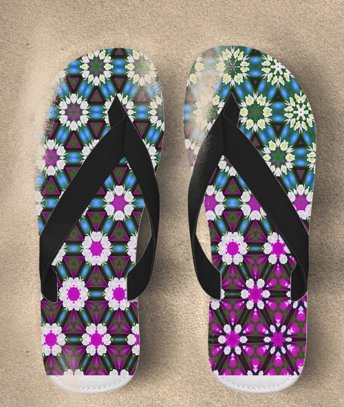  Abstract bright floral geometric pattern teal pink white para Chanclas