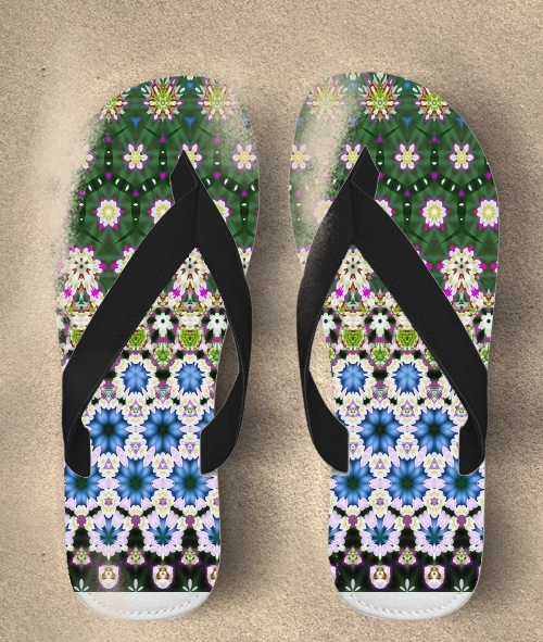  Abstract ethnic floral stripe pattern white blue green para Chanclas