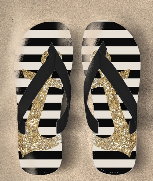  gold glitter anchor in black para Chanclas