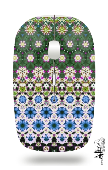  Abstract ethnic floral stripe pattern white blue green para Ratón óptico inalámbrico con receptor USB