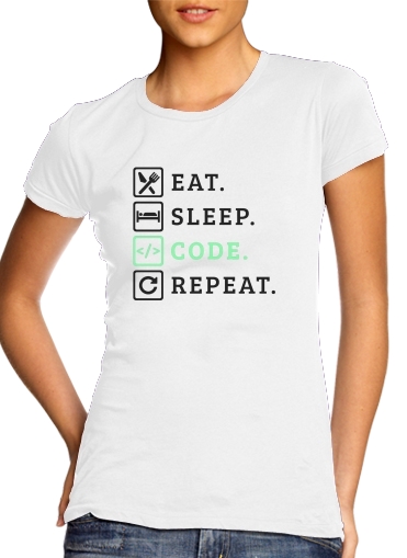  Eat Sleep Code Repeat para Camiseta Mujer