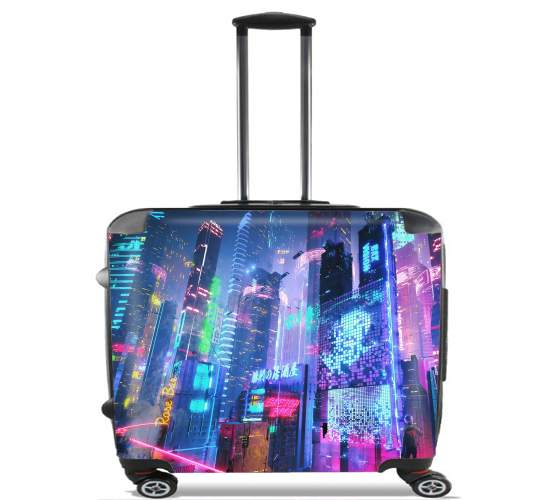  Cyberpunk city night art para Ruedas cabina bolsa de equipaje maleta trolley 17" laptop